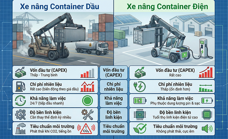 so sanh xe nang container dau -dien