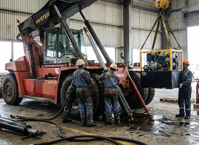 thay dau thuy luc cho xe nang