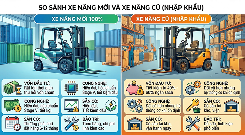 xe nang moi va cu nhap khau